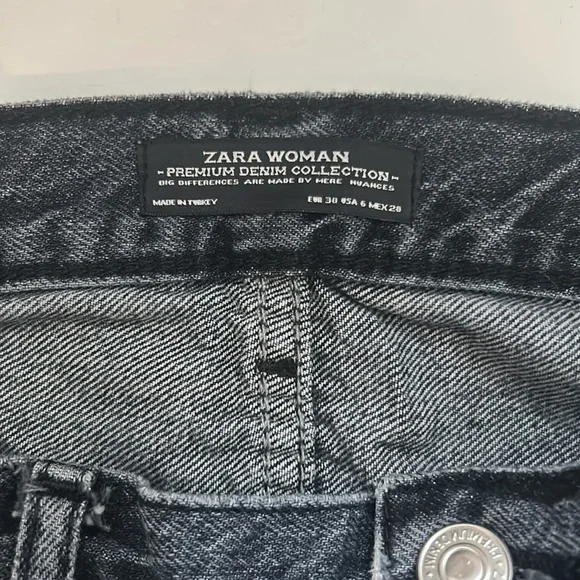 Zara Women Denim Collection Black Distressed High Rise Straight Leg Woman's Sz 6 - Picture 6 of 12